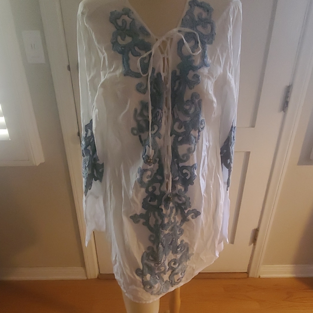 Beaded Goddess NWT white embroidered coverup